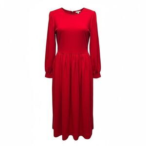 Vintage Women’s Elegant Red Long-Sleeve Drop Waist Midi Courdoy Dress - Size M